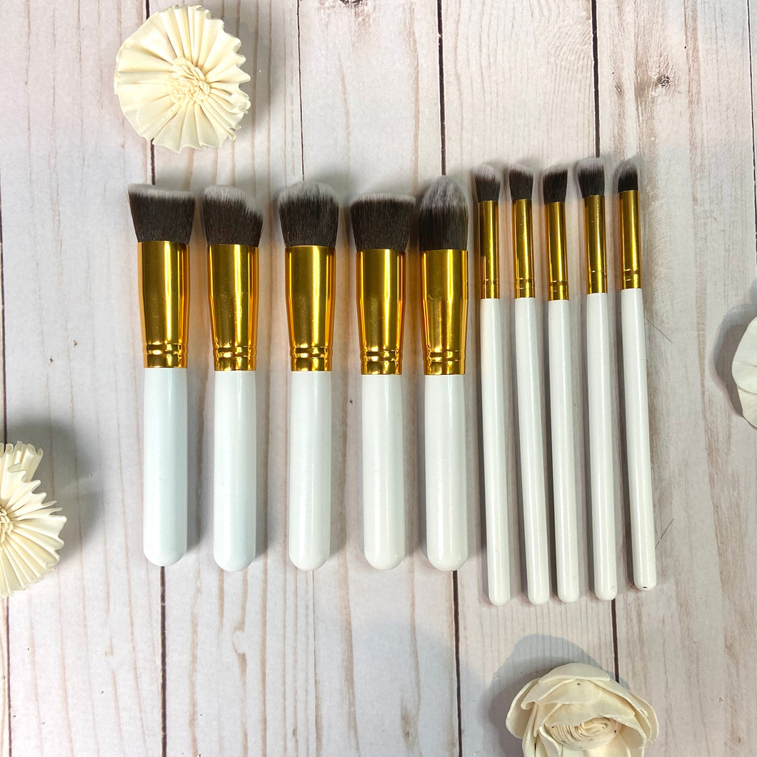 Pack of 10 Makeup Brushes (White & Gold)