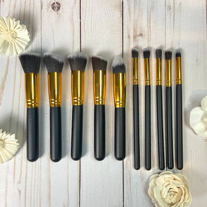 Pack of 10 Makeup Brushes (Black & Gold)