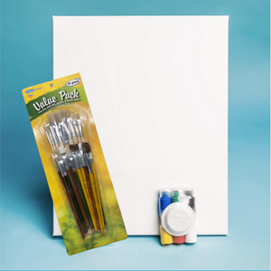 Paint Nite Canvas & Brush Set 16x20 +  Paint Brushes + 5 Primary Colors of Paint- SHIPS PRIORITY